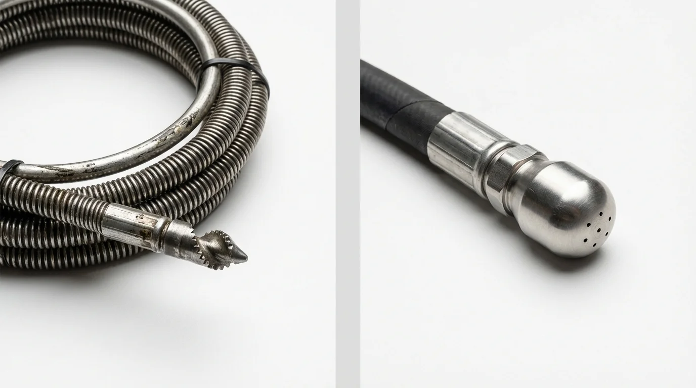 Drain snake cable and hydro jetting nozzle used for drain cleaning in Yreka, CA