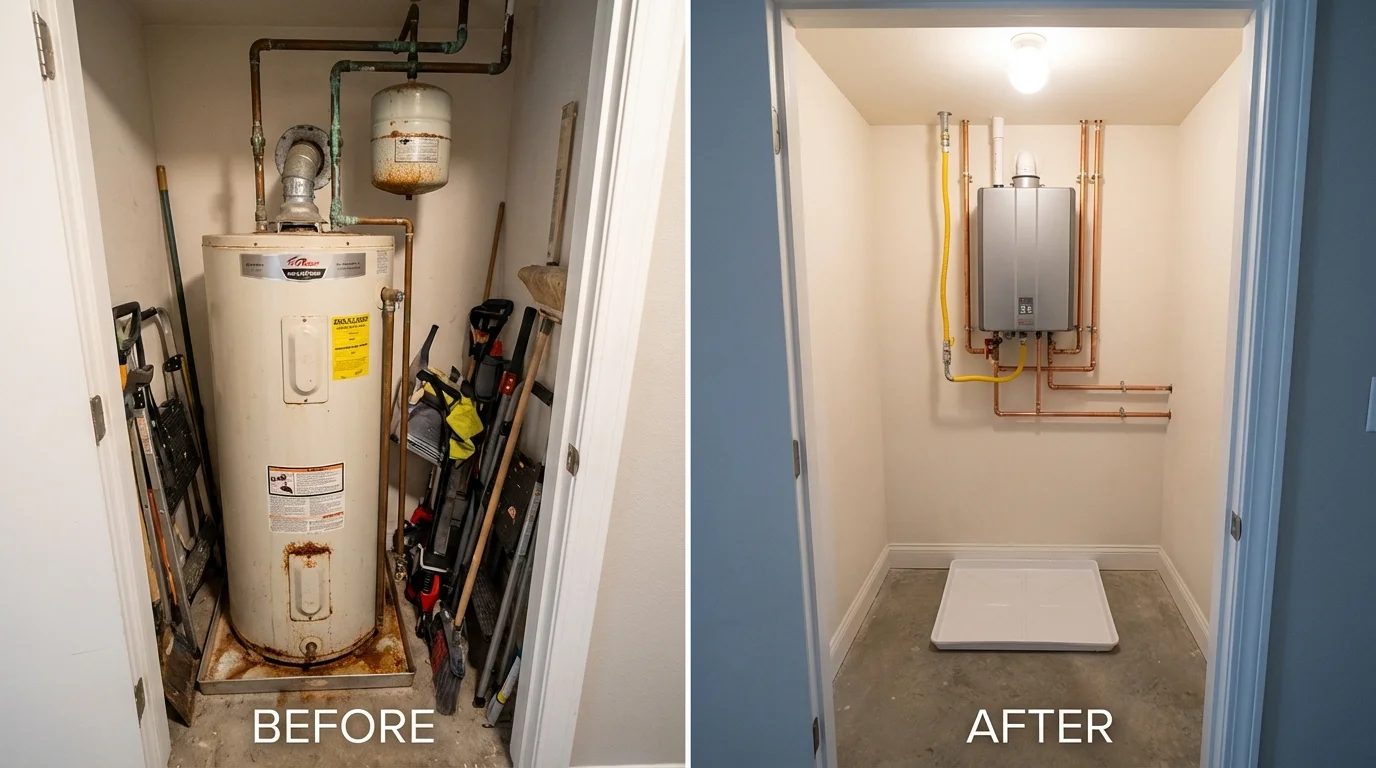 Tank water heater versus wall-mounted tankless unit comparison for Yreka, CA homeowners