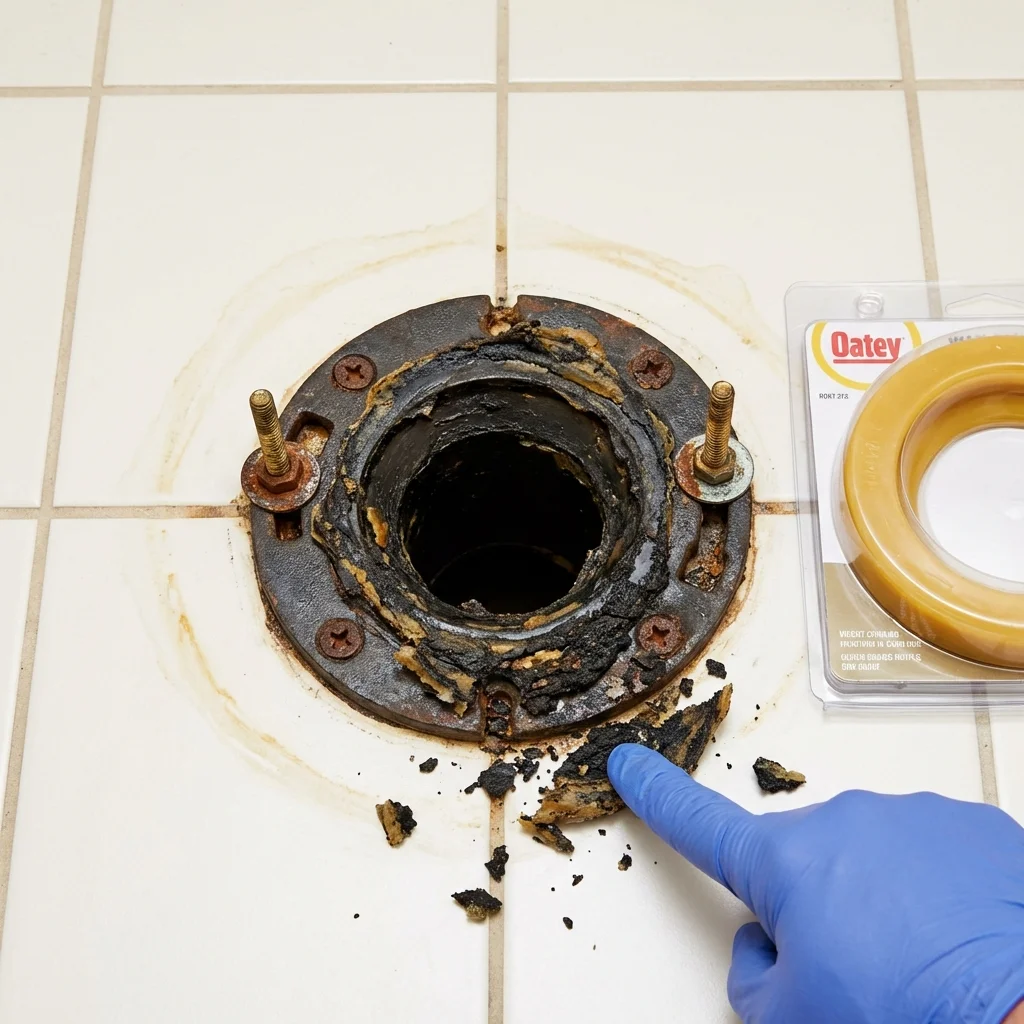 Failed wax ring showing water seepage at the base of a toilet in a Yreka, CA home